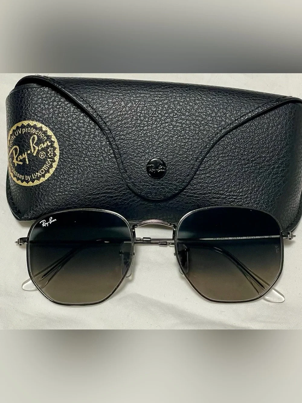 Ray-Ban polished gunmetal hexagonal Frame Sunglasses with G-15 green Lenses
